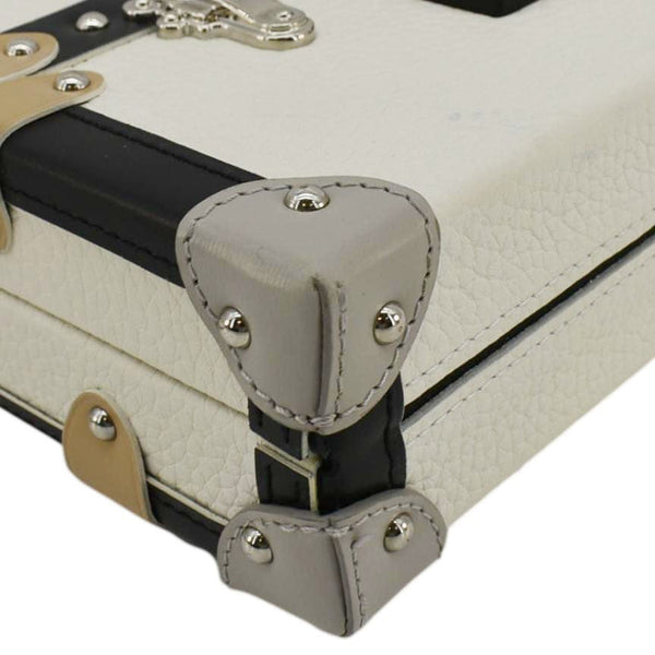 LOUIS VUITTON Petite Malle Trunk Leather Crossbody Bag Off White