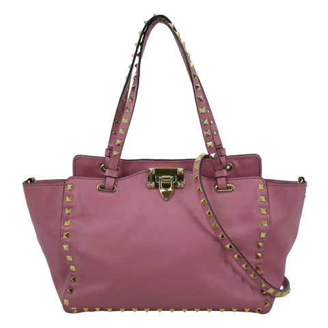 VALENTINO Trapeze Garavani Rockstud Leather Shopping Tote Bag Pink