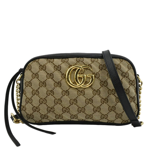 GUCCI Marmont Small Monogram Canvas Crossbody Camera Bag Beige 447632
