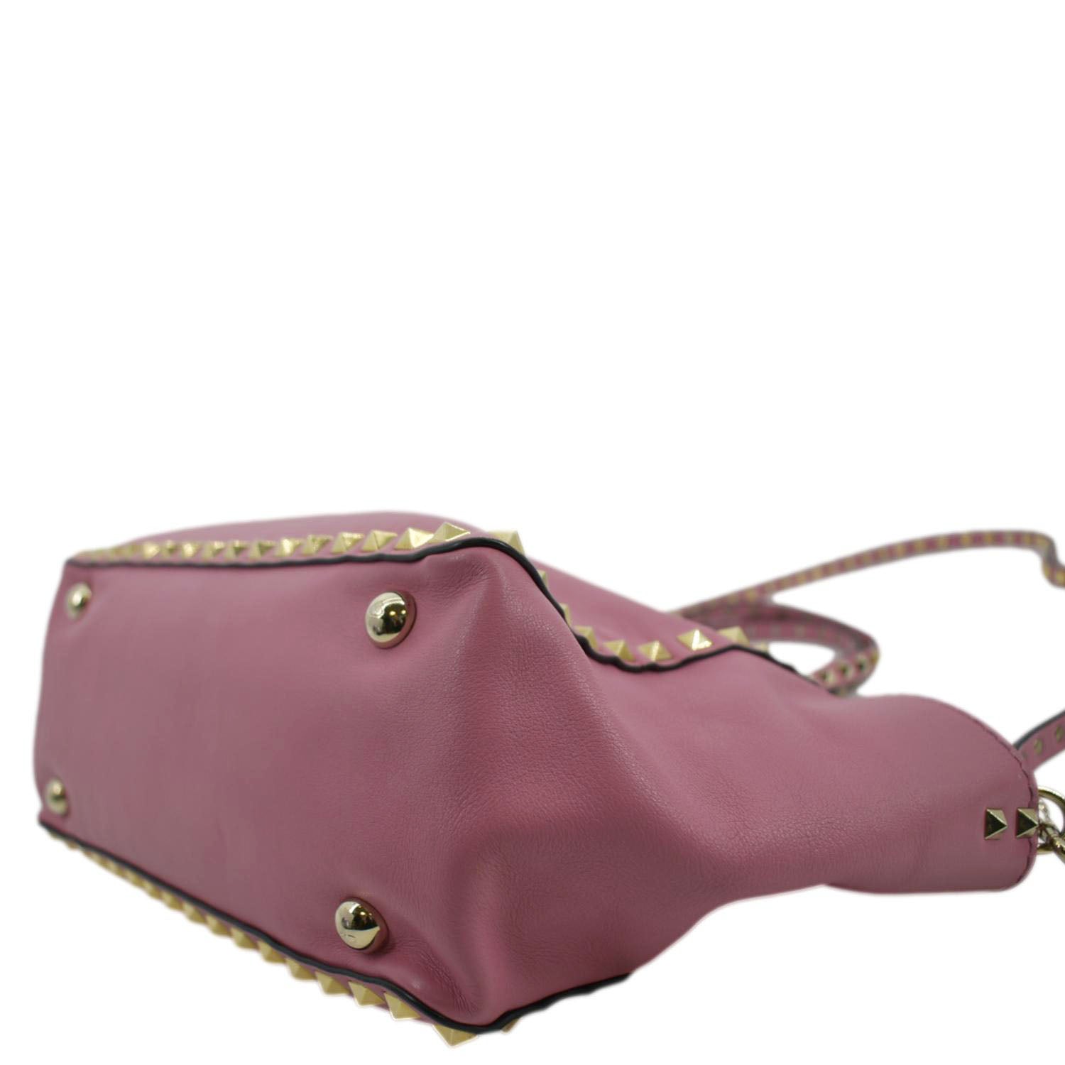 VALENTINO Trapeze Garavani Rockstud Leather Shopping Tote Bag Pink