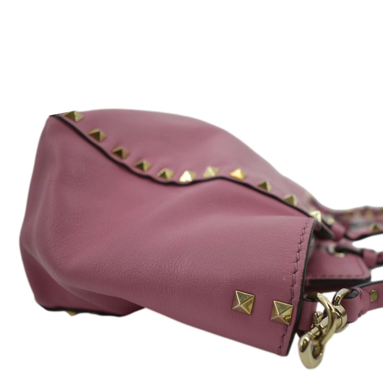 VALENTINO Trapeze Garavani Rockstud Leather Shopping Tote Bag Pink