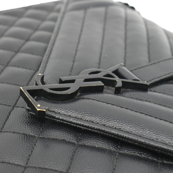 YVES SAINT LAURENT Envelope Mix Matelassé Chain Leather Shoulder Bag Black