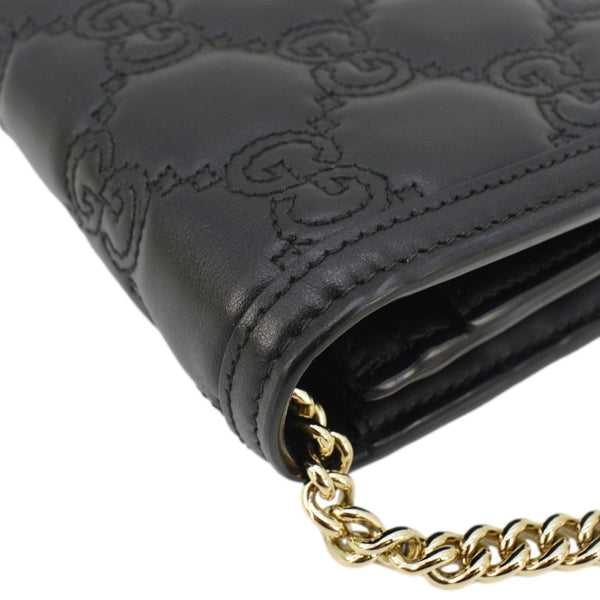 GUCCI GG Matelasse Leather Chain Wallet Shoulder Bag Black 723787