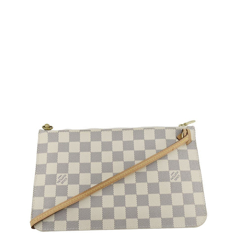 LOUIS VUITTON Wristlet Pochette Damier Azur Pouch White