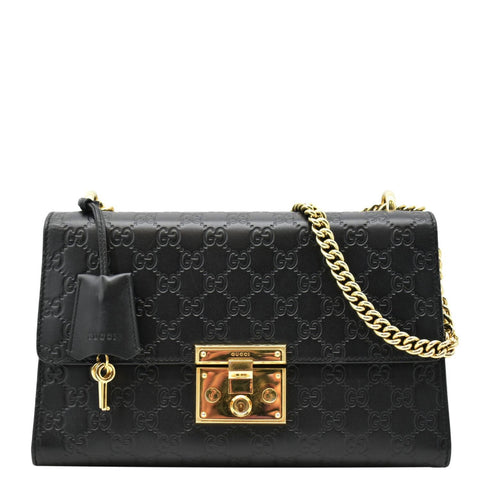 GUCCI Padlock Medium GG Leathrer Chain Shoulder Bag Black 409486
