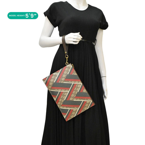 GUCCI Zipped Medium GG Printed Canvas Pouch Beige 429225