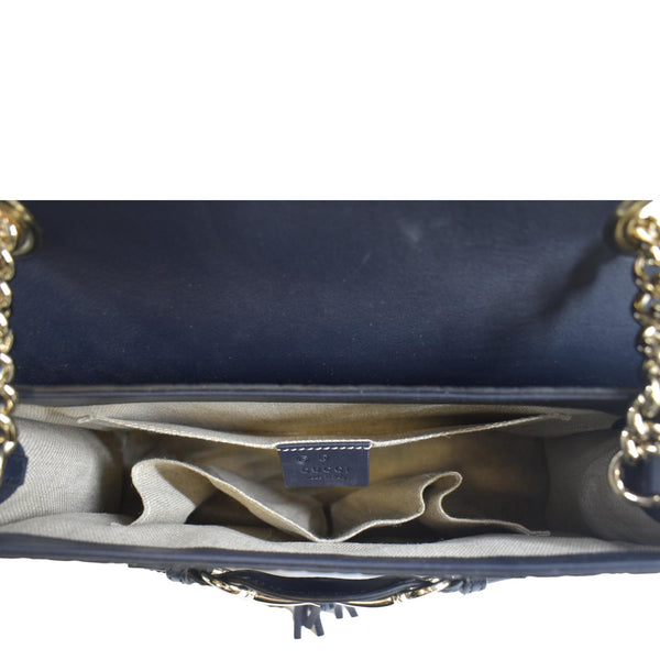 GUCCI Emily Medium GG Leather Chain Shoulder Bag Navy Blue 449635