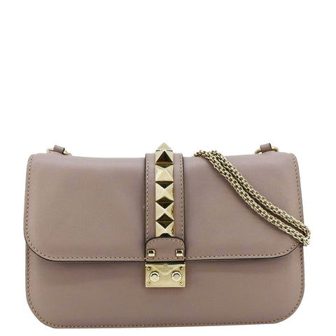 VALENTINO Glam Lock Rockstud Flap Medium Leather Crossbody Bag Light Purple