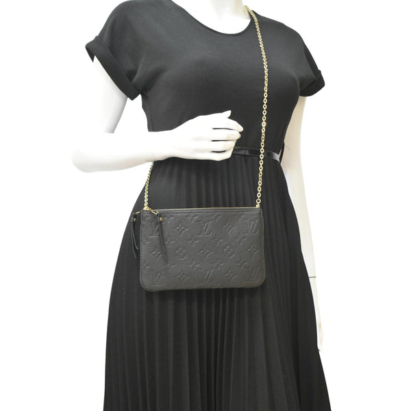 LOUIS VUITTON Double Zip Pochette Monogram Empreinte Crossbody Bag Black