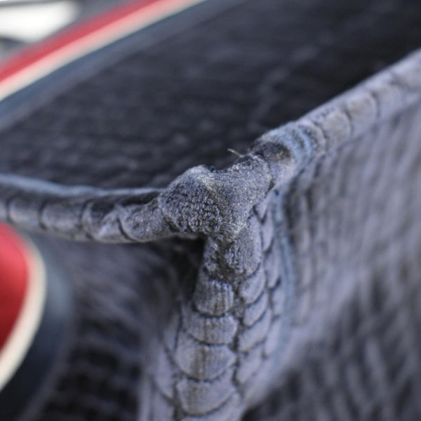 CHRISTIAN DIOR Embossed Velvet Tote Bag Navy lower left corner look 