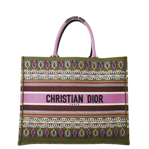 CHRISTIAN DIOR Large Book Embroidered Canvas Tote Bag Pink