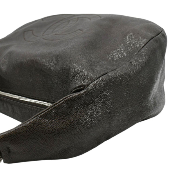 CHANEL CC Caviar Leather Hobo Bag Dark Brown