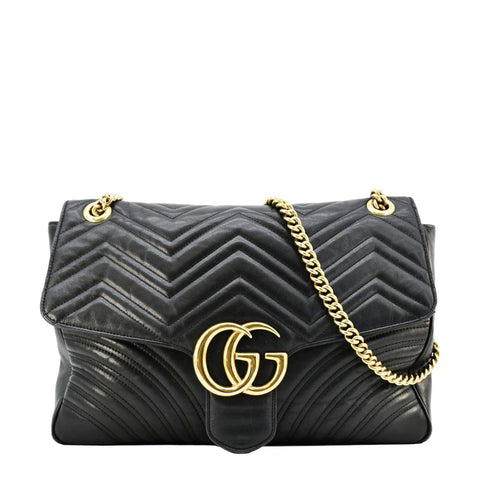 GUCCI GG Marmont Large Matelasse Leather Shoulder Bag Black 498090