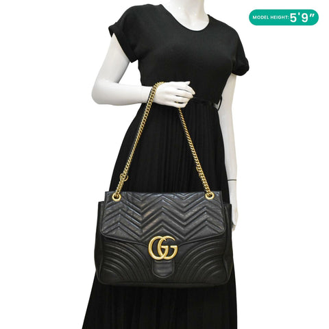 GUCCI GG Marmont Large Matelasse Leather Shoulder Bag Black 498090
