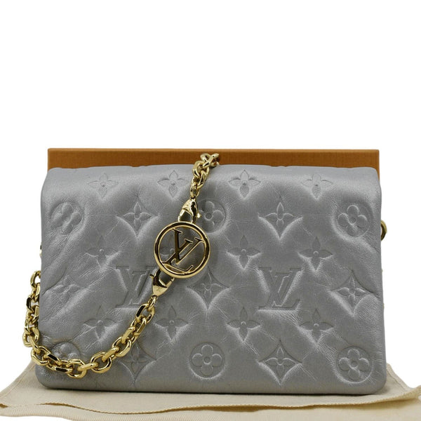 LOUIS VUITTON Coussin Monogram Embossed Leather Pochette Crossbody Bag Grey