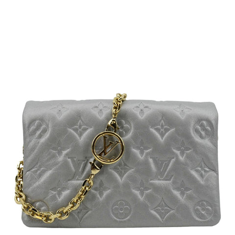 LOUIS VUITTON Coussin Monogram Embossed Leather Pochette Crossbody Bag Grey