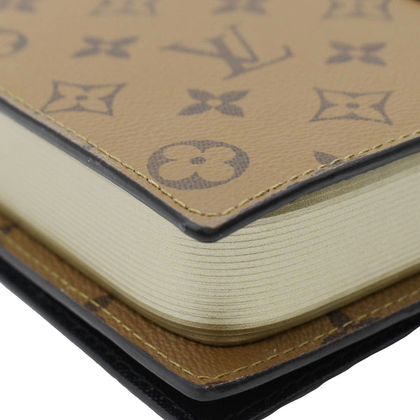 LOUIS VUITTON Reverse Canvas Chain Wallet Light Brown upper left corner look