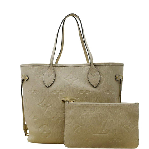 LOUIS VUITTON Neverfull MM Empreinte Leather Tote Shoulder Bag Cream