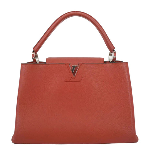 LOUIS VUITTON Capucines MM Taurillon Leather Satchel Bag Red