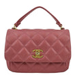 CHANEL Front Pocket Quilted Leather Crossbody Bag Pink front view