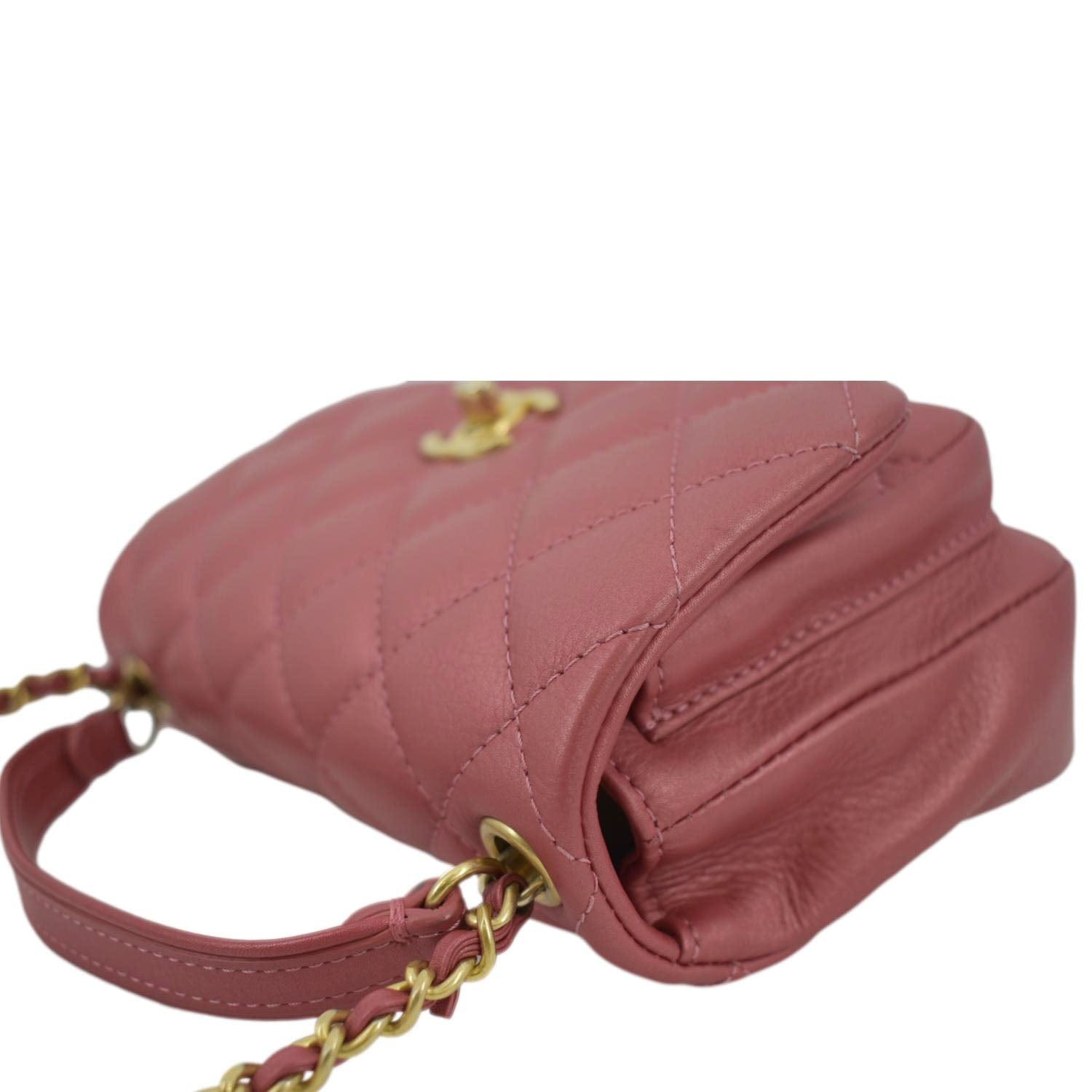 CHANEL Front Pocket Quilted Leather Crossbody Bag Pink