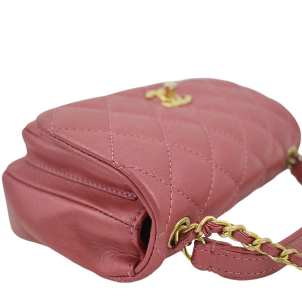 CHANEL Front Pocket Quilted Leather Crossbody Bag Pink sideview