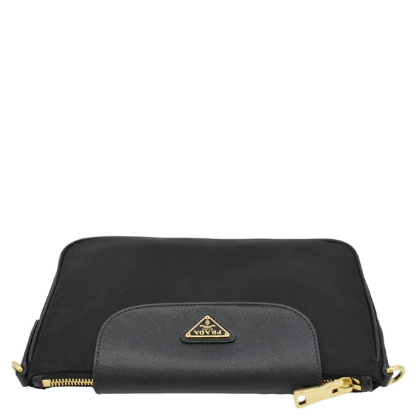 PRADA Small Tessuto Saffiano Crossbody Bag Black upper look
