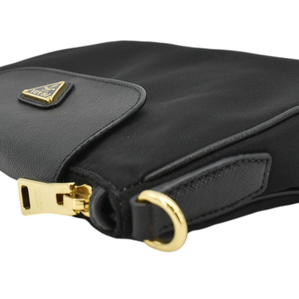 PRADA Small Tessuto Saffiano Chain Crossbody Bag Black