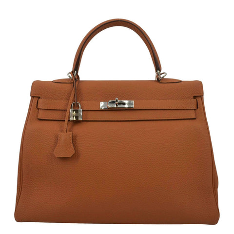 HERMES Kelly 35 Togo Leather Satchel Shoulder Bag Orange