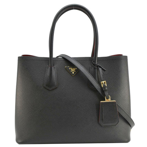 PRADA Double Handle Saffiano Leather Tote Bag Black