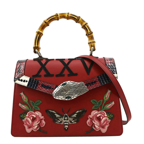 GUCCI Lilith Bamboo Leather Top Handle Shoulder Bag Red 453751
