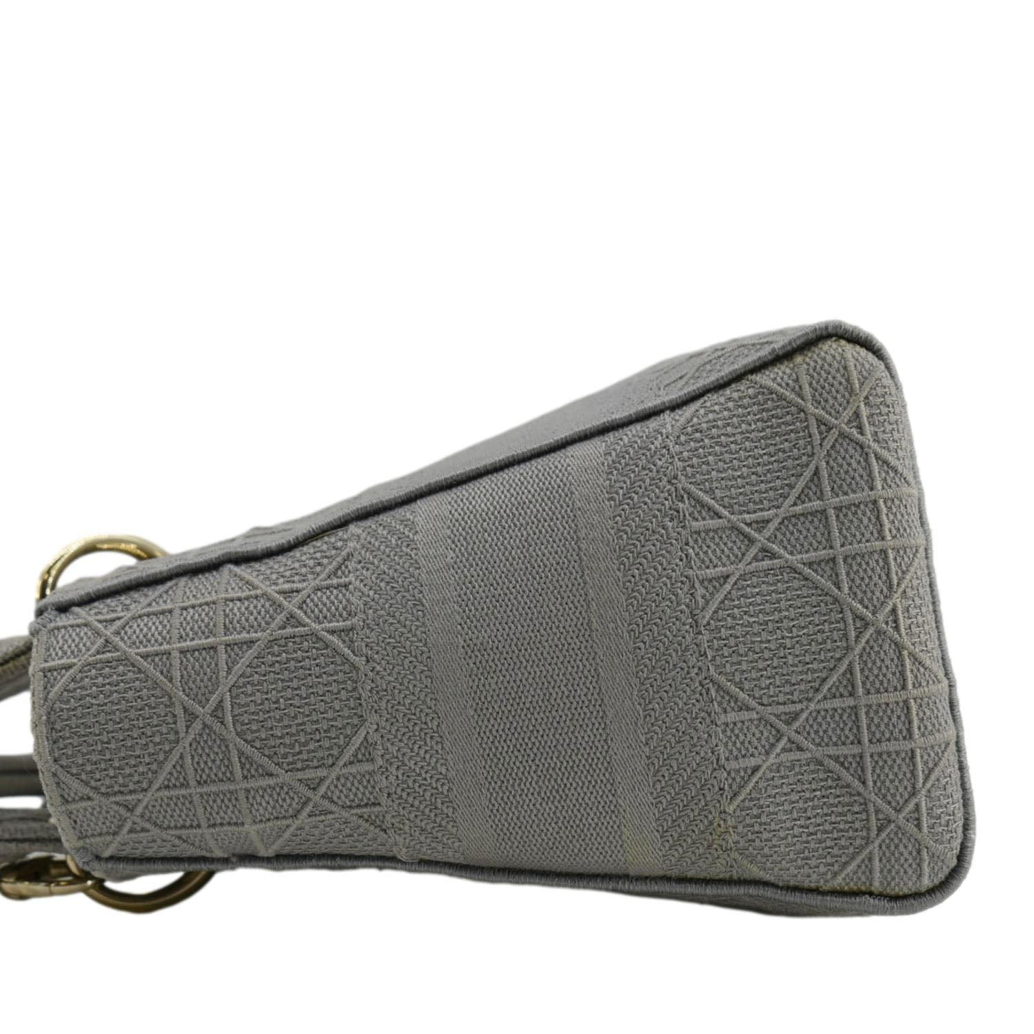 CHRISTIAN DIOR Lady dior Embroidered Canvas Shoulder Bag Gray