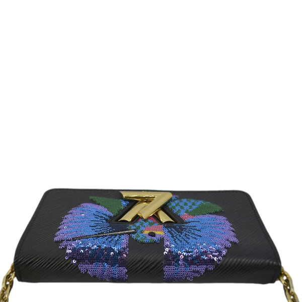 LOUIS VUITTON Twist Sequin Bird Epi Leather Chain Clutch Black