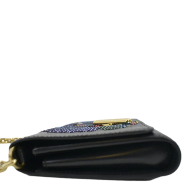 LOUIS VUITTON Twist Sequin Bird Epi Leather Chain Clutch Black