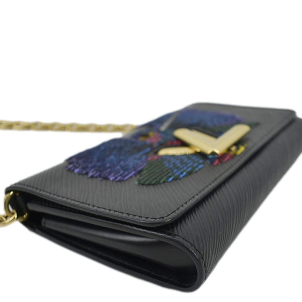 LOUIS VUITTON Twist Sequin Bird Epi Leather Chain Clutch Black