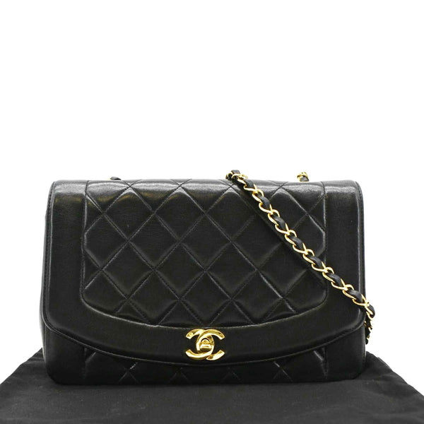 HANEL Diana Flap Vintage Quilted Leather Shoulder Bag Black  front look