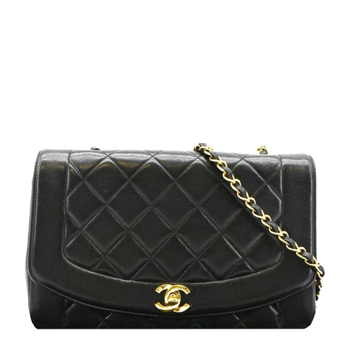 CHANEL Diana Flap Vintage Quilted Leather Shoulder Bag Black