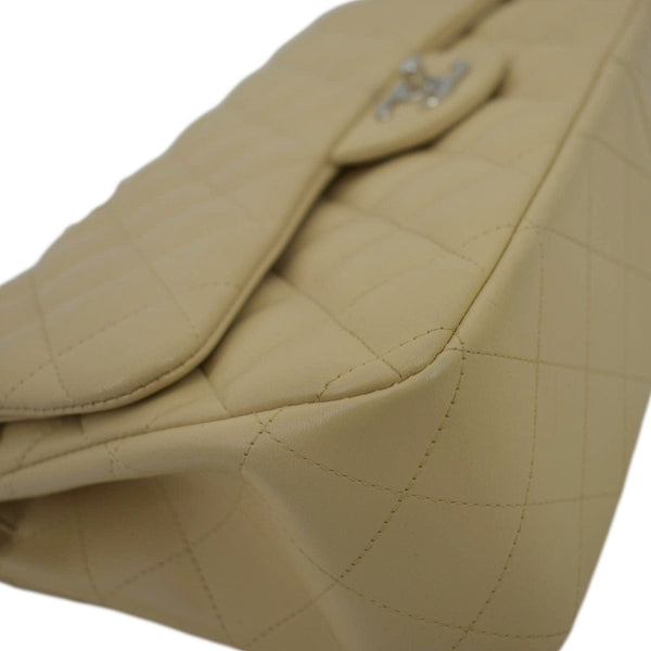CHANEL Classic Jumbo Double Flap Quilted Leather Shoulder Bag Beige
