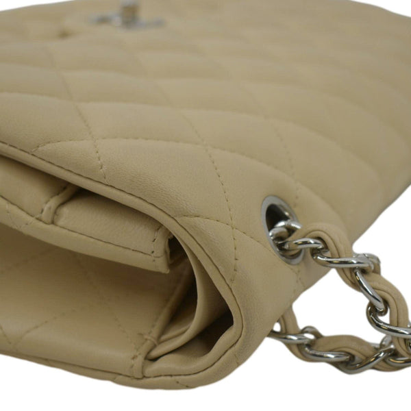 CHANEL Classic Jumbo Double Flap Quilted Leather Shoulder Bag Beige