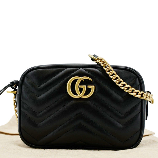 GUCCI GG Marmont Mini Calfskin Crossbody Camera Bag Black front side
