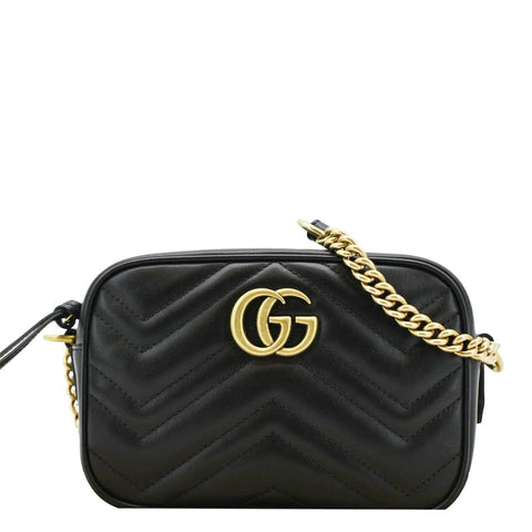 GUCCI GG Marmont Mini Calfskin Matelasse Crossbody Camera Bag Black 634785