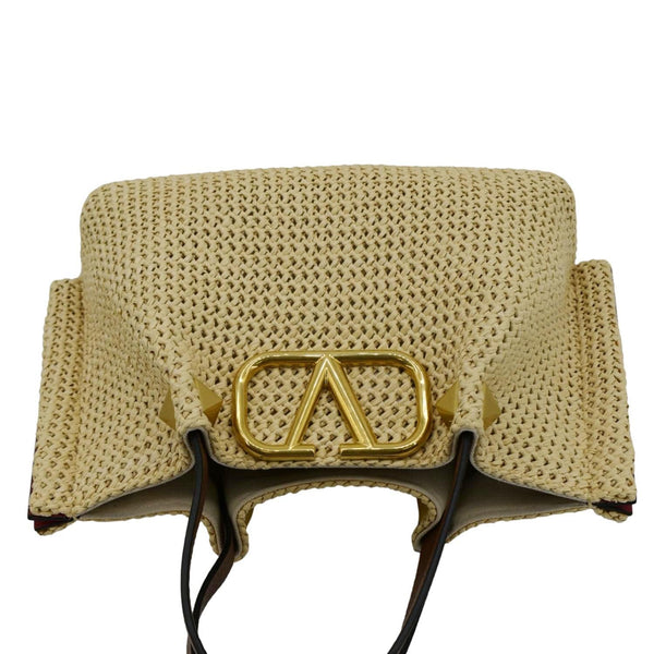 VALENTINO Straw Summer Medium Tote Bag Cream upper look