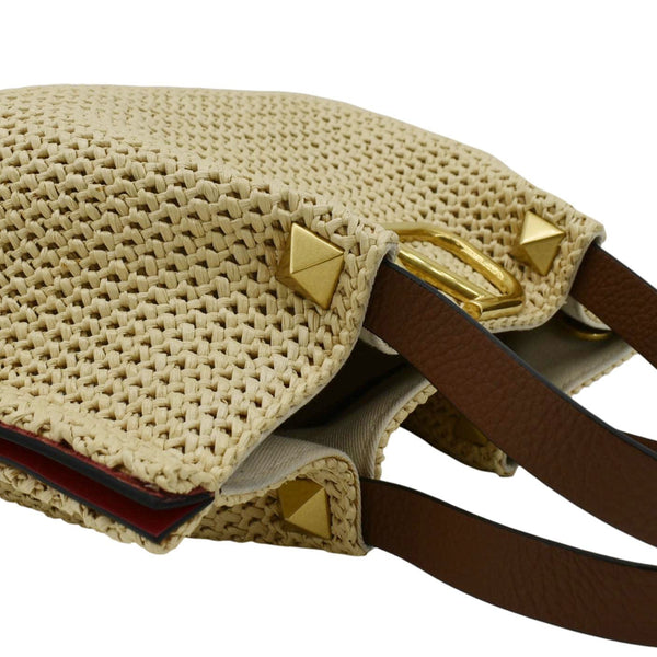 VALENTINO Straw Summer Medium Synthetic Raffia Tote Bag Cream