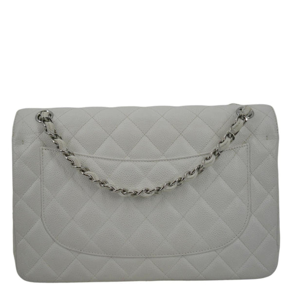 CHANEL Jumbo Double Flap Quilted Caviar Leather Shoulder Bag White