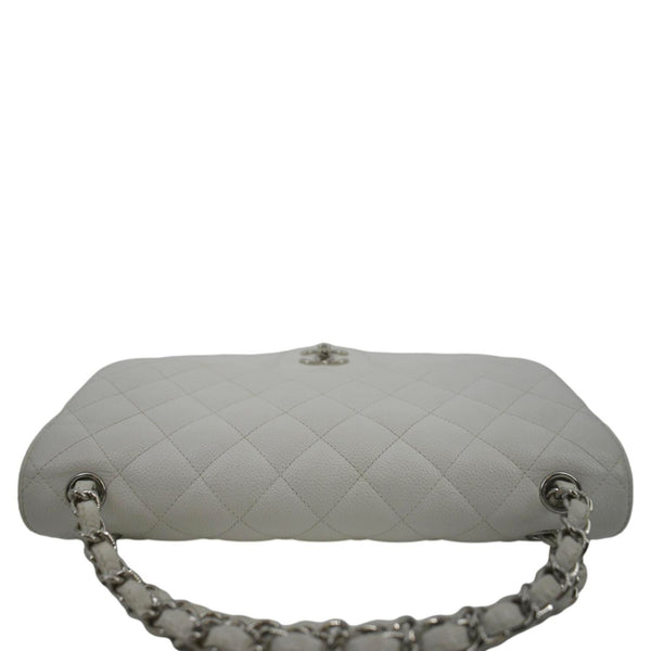 CHANEL Jumbo Double Flap Quilted Caviar Leather Shoulder Bag White