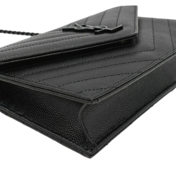 YVES SAINT LAURENT Monogram Envelope Grain De Poudre Leather Crossbody Bag Black