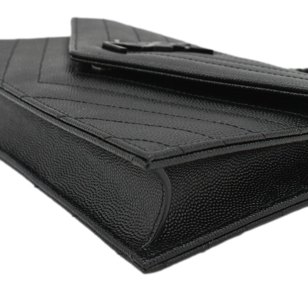 YVES SAINT LAURENT Monogram Envelope Grain De Poudre Leather Crossbody Bag Black