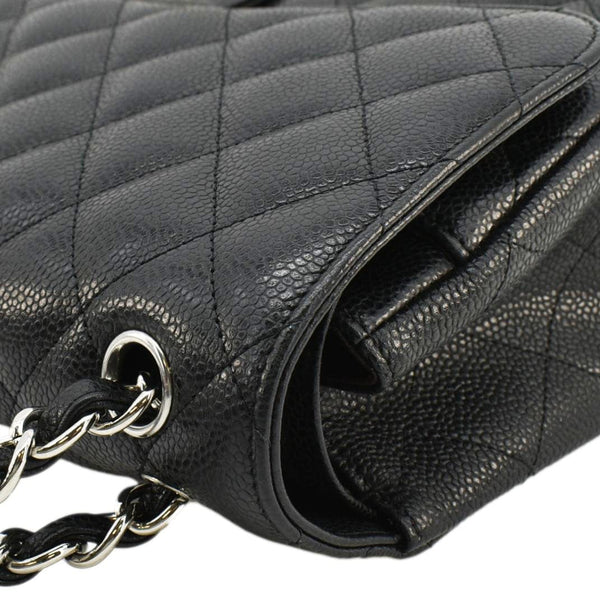 CHANEL Classic Jumbo Double Flap Quilted Caviar Leather Shoulder Bag Black