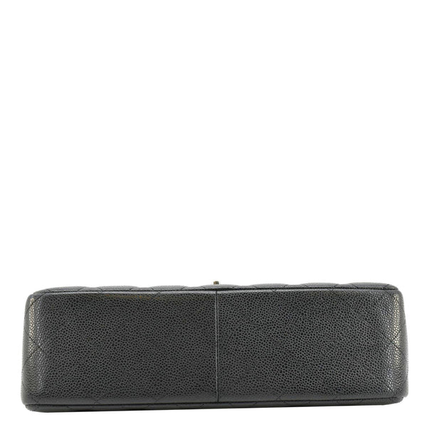 CHANEL Classic Jumbo Double Flap Quilted Caviar Leather Shoulder Bag Black