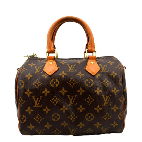 LOUIS VUITTON Speedy 25 Monogram Canvas Satchel Bag Brown